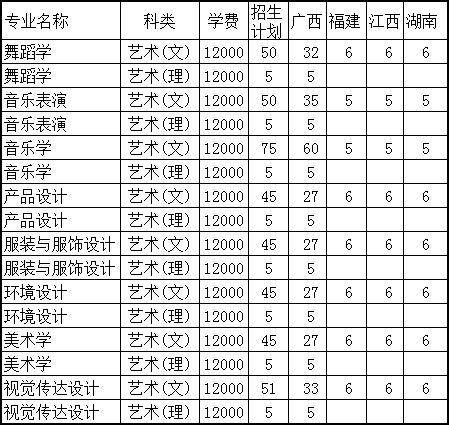 河池学院2020年艺术类本科专业招生计划