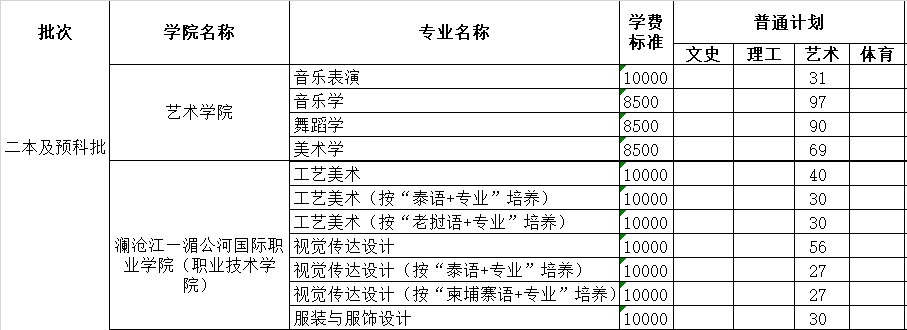 云南民族大学2021年艺术类本科专业招生计划