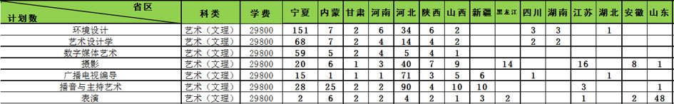 银川科技学院2021年艺术类本、专科专业招生计划