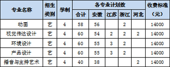 阜阳师范大学信息工程学院2020年艺术类本科专业招生计划