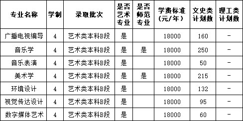 信阳学院2020年艺术类本科专业招生计划