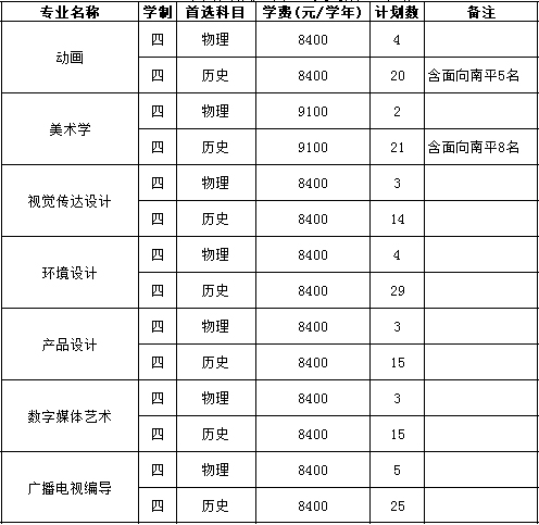 武夷学院2021年艺术类本科专业招生计划