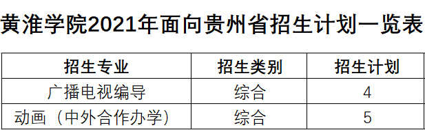 黄淮学院2021年艺术类本科专业招生计划