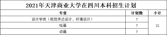 天津商业大学2021年美术类本科专业招生计划