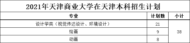 天津商业大学2021年美术类本科专业招生计划