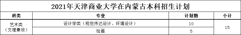 天津商业大学2021年美术类本科专业招生计划