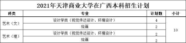 天津商业大学2021年美术类本科专业招生计划