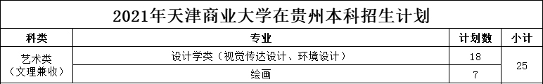 天津商业大学2021年美术类本科专业招生计划