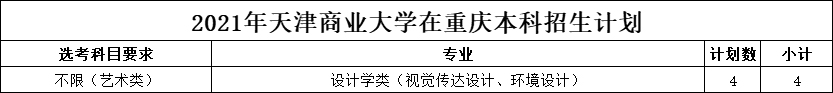 天津商业大学2021年美术类本科专业招生计划