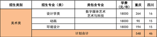 重庆工程学院2021年美术类本科专业招生计划