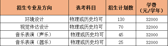 广州理工学院2021年广东省艺术类本科招生计划