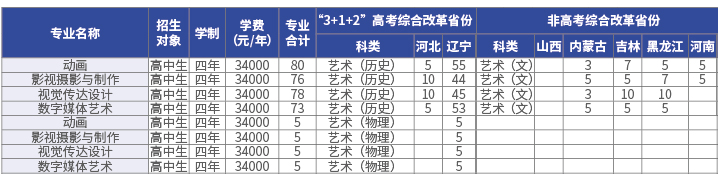 大连东软信息学院2021年美术类本科专业招生计划