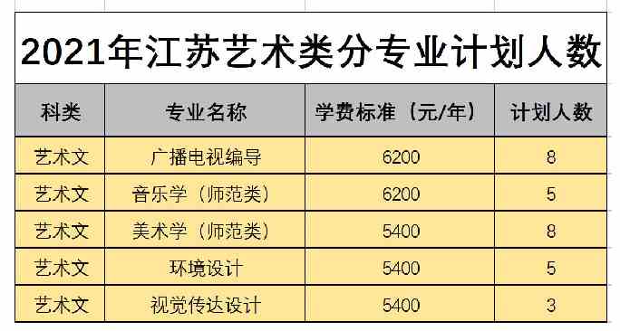 白城师范学院2021年艺术类本科专业招生计划