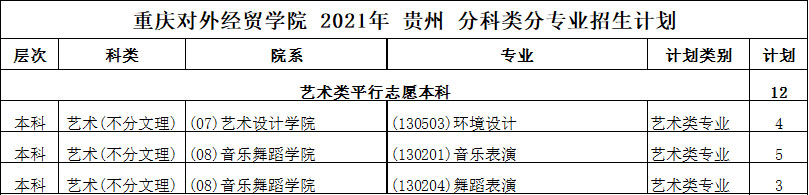 重庆对外经贸学院2021年艺术类本科专业招生计划