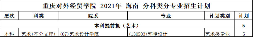 重庆对外经贸学院2021年艺术类本科专业招生计划