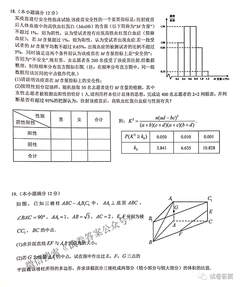 2021年江西省高三联合考试答案