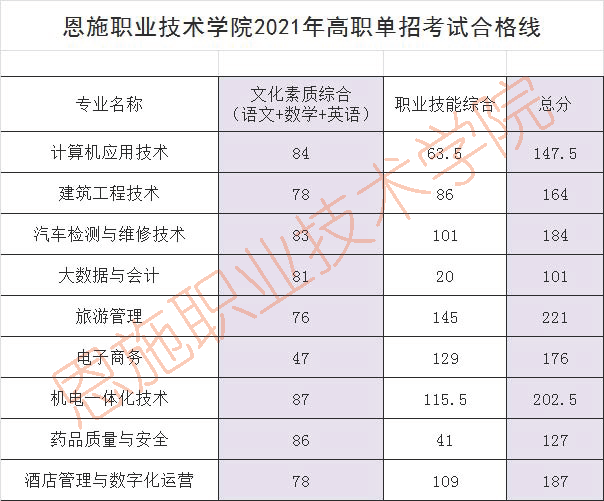 2021恩施职业技术学院单招分数线汇总（含2018-2020历年录取）