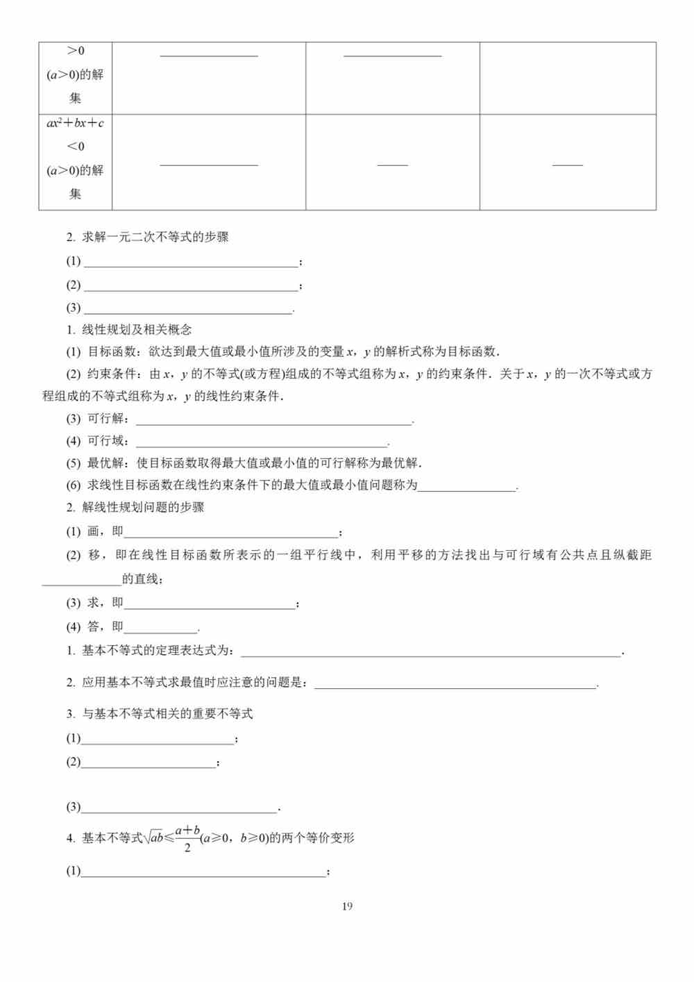 高中数学基础知识全归纳（填空版+表格版+思维导图）