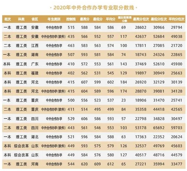 2021重庆邮电大学中外合作办学分数线（含2019-2020历年）