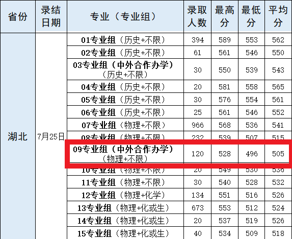 2021武汉轻工大学中外合作办学分数线（含2019-2020年）
