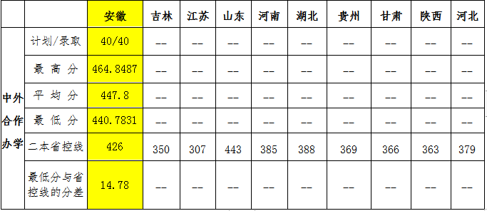 2021年宿州学院中外合作办学分数线（含2019-2020历年）