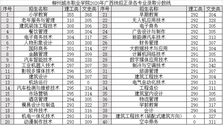 柳州城市职业学院王牌专业有哪些及录取分数线
