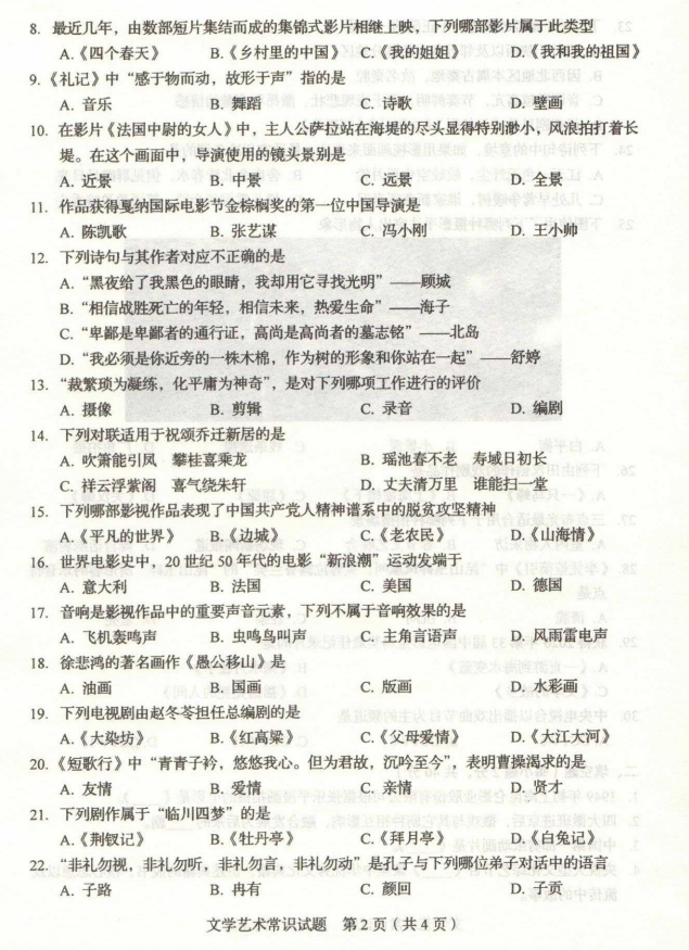 【2022艺考考题】2022年山东艺术统考考题出炉！