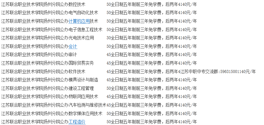 江苏联合职业技术学院学费多少钱一年-各专业收费标准
