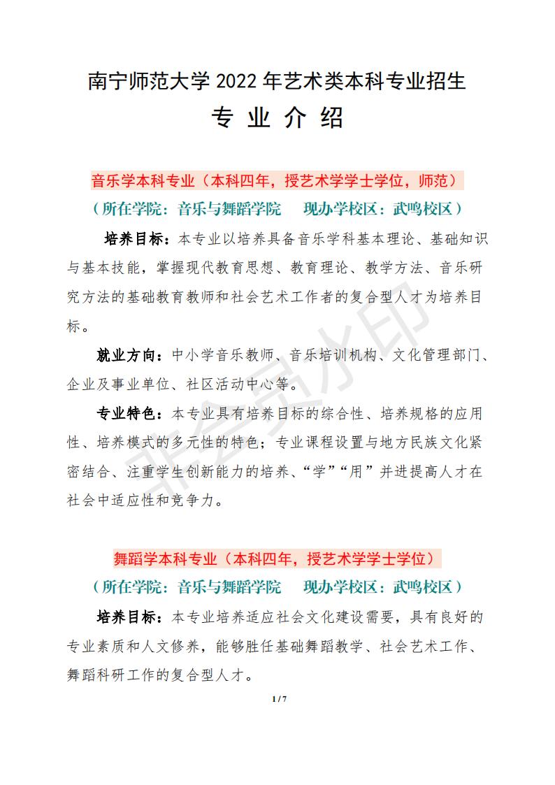 南宁师范大学2022年艺术类本科专业招生专业介绍