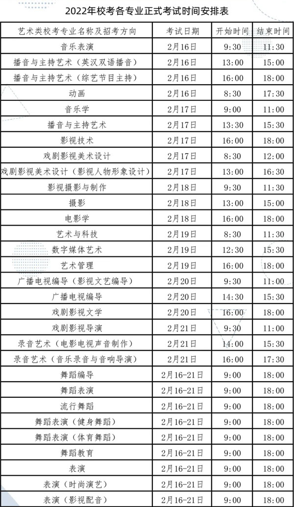 2022年四川传媒学院艺考报名与考试时间安排