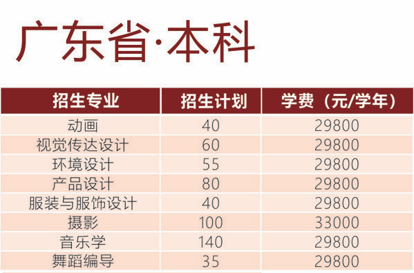 湛江科技学院2021年艺术类本科专业招生计划