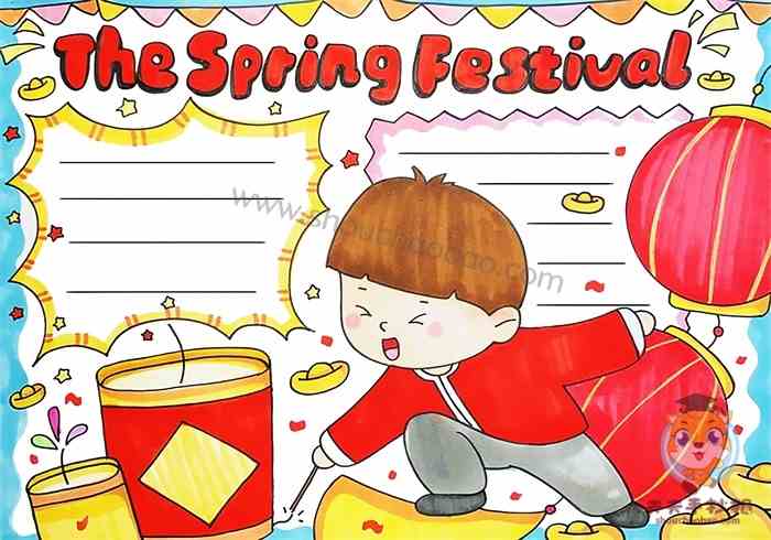 春节的英文海报 手绘图片