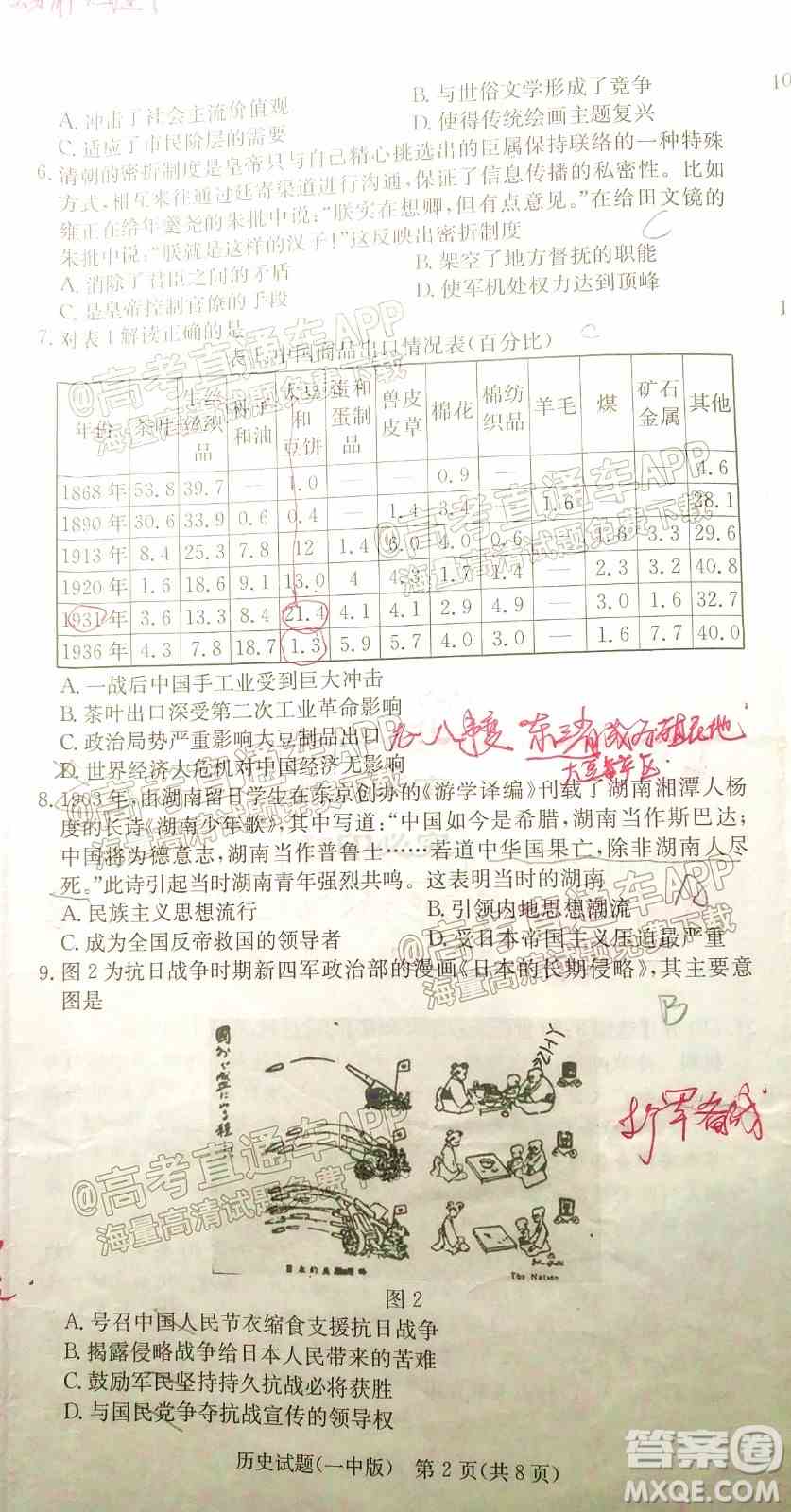 炎德英才大联考长沙市一中2022届高三月考试卷六历史试题及答案