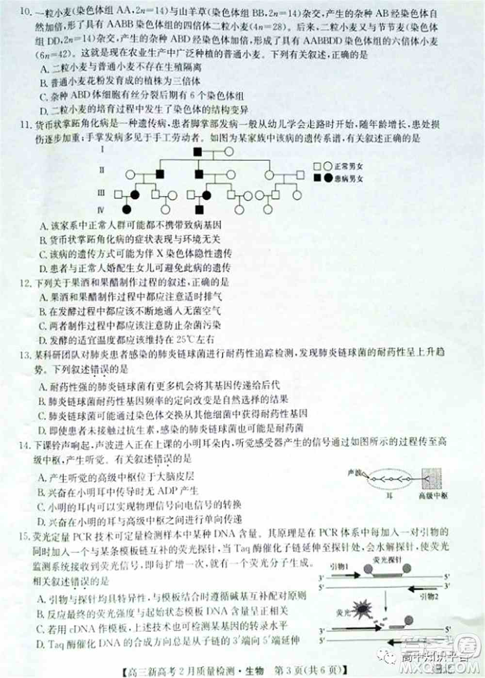 2022年湖北省新高考联考协作体高三新高考2月质量检测生物试题及答案