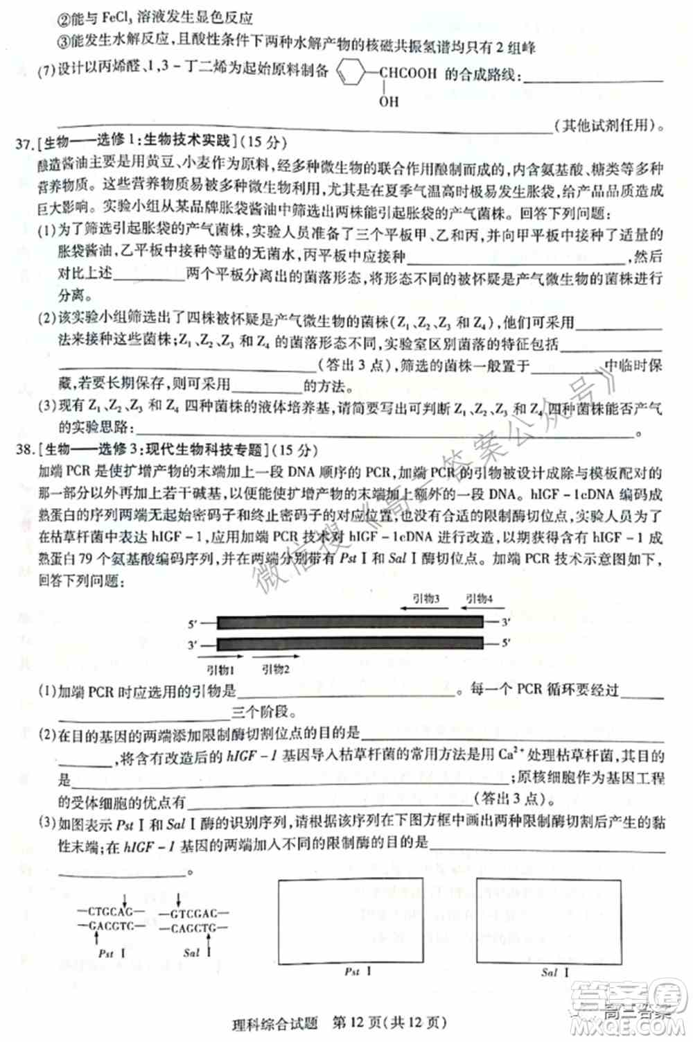 天一大联考2021-2022学年高中毕业班阶段性测试四理科综合试题及答案