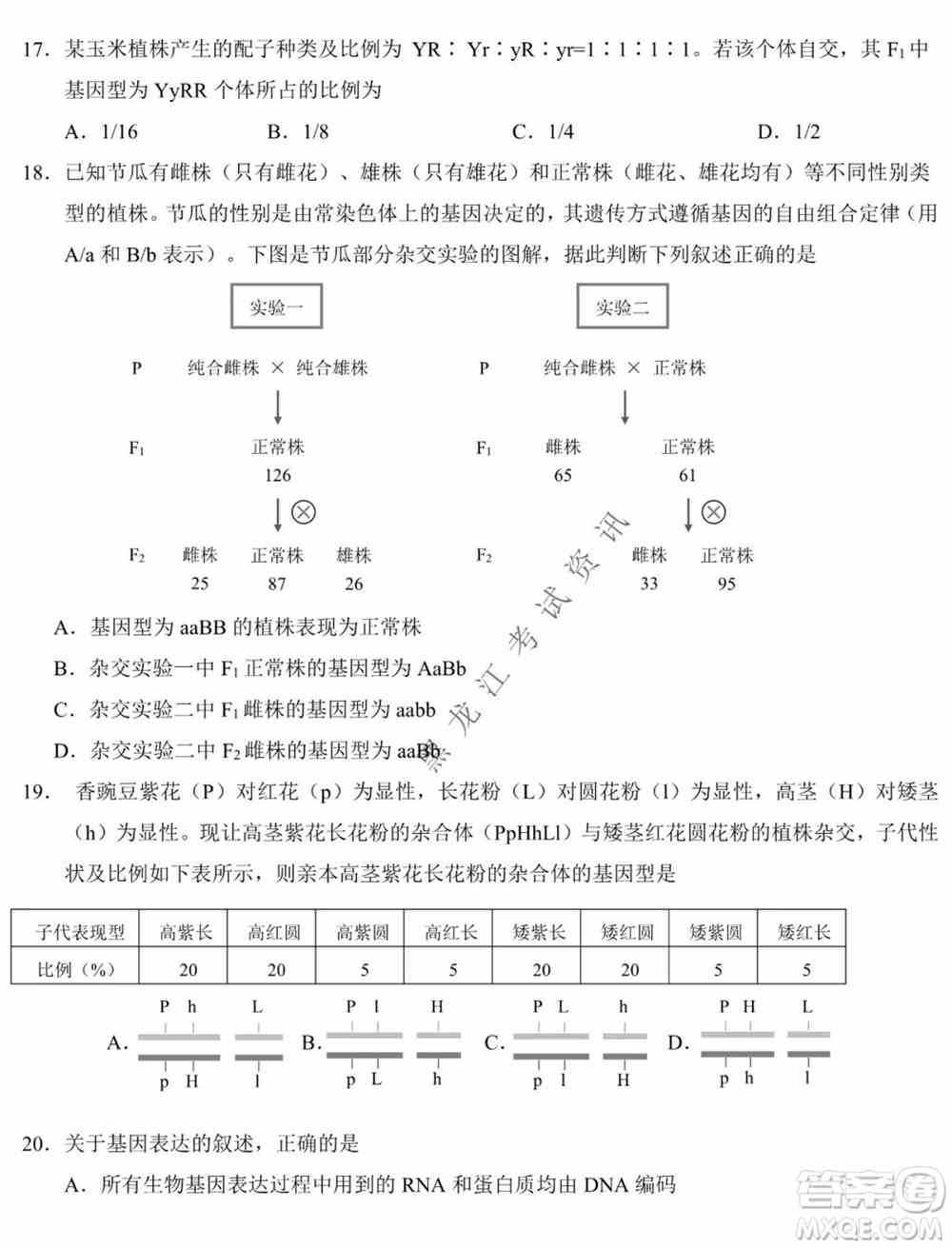 东北师大附中2019级高三年级第三次摸底考试生物试卷及答案