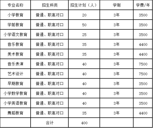 2021年永州师范高等专科学校单独招生专业