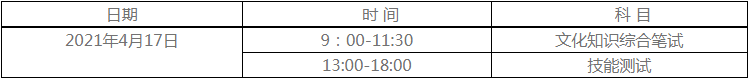 考试科目及时间安排表