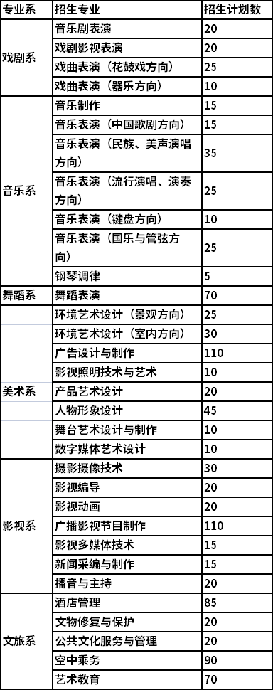 2021年湖南艺术职业学院单独招生专业