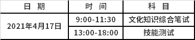 考试科目及时间安排表
