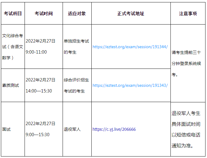 考试时间和考试安排