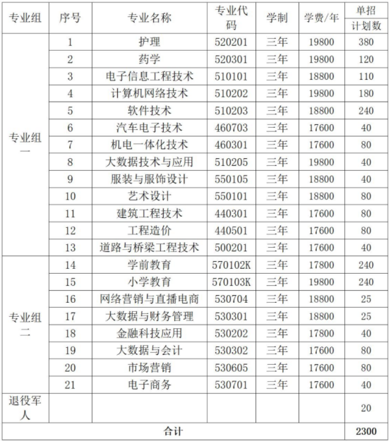 2022年湖南电子科技职业学院单独招生专业