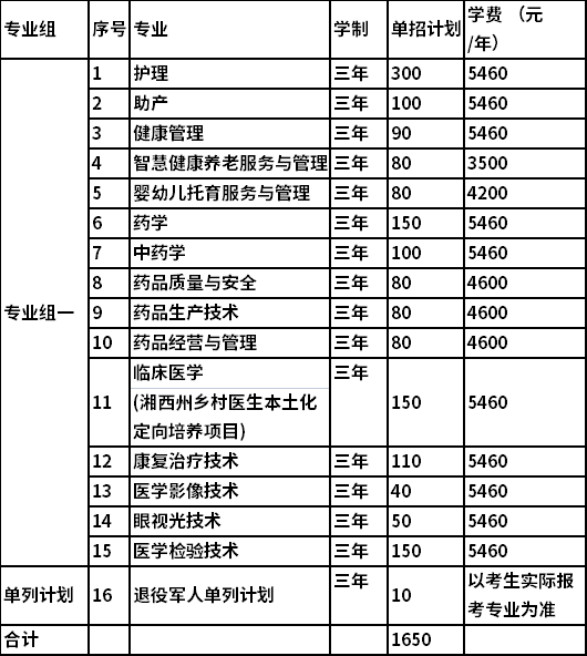 2022年益阳医学高等专科学校单独招生专业