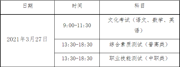 攀西职院高职单招考试时间表
