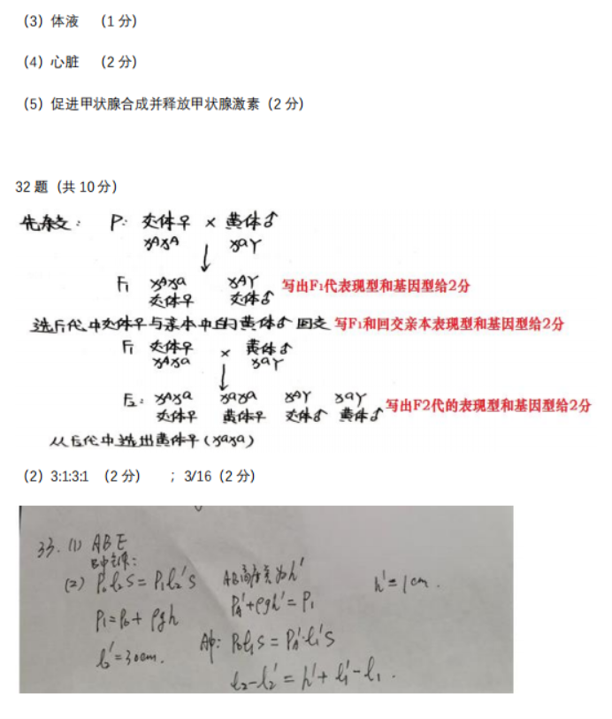 【2022高考真题练习】2021年宁夏高考理综答案