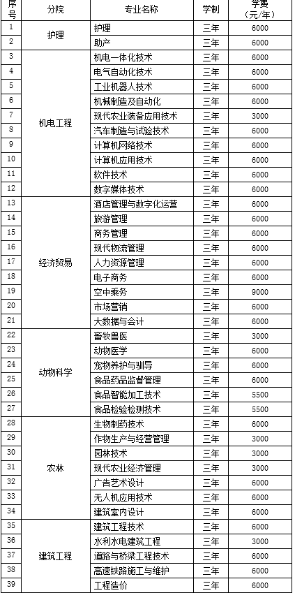 宾西校区单独招生专业