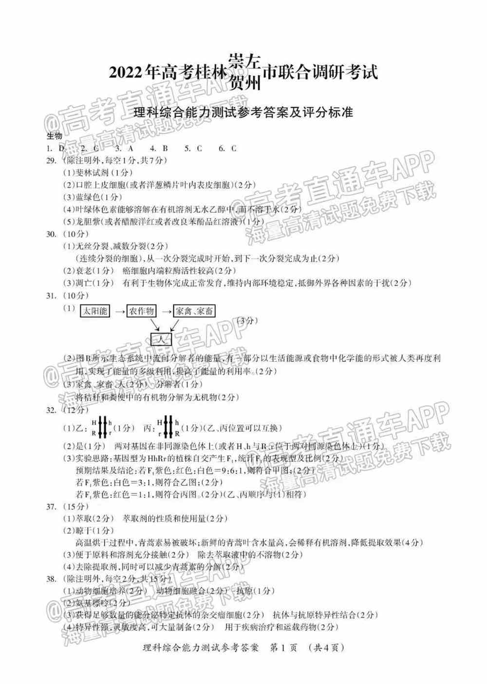 2022年桂林二调各科试卷及答案解析汇总（持续更新）