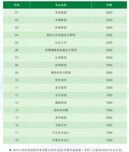 2022年贵阳幼儿师范高等专科学校分类考试招生专业