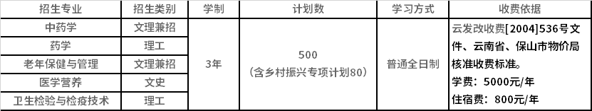 2022年保山中医药高等专科学校高职单招招生专业计划