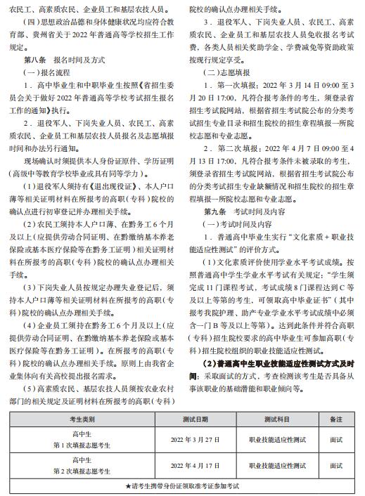六盘水职业技术学院2022年分类考试招生章程